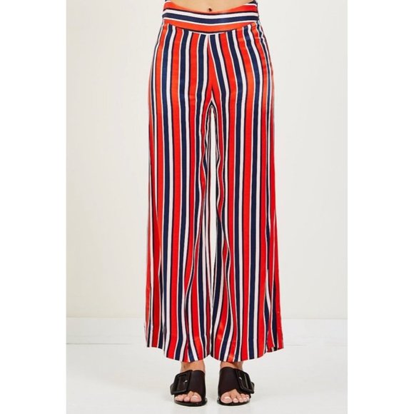 Just Female Mynte Red Striped Satin Trousers Size Small - Picture 1 of 12